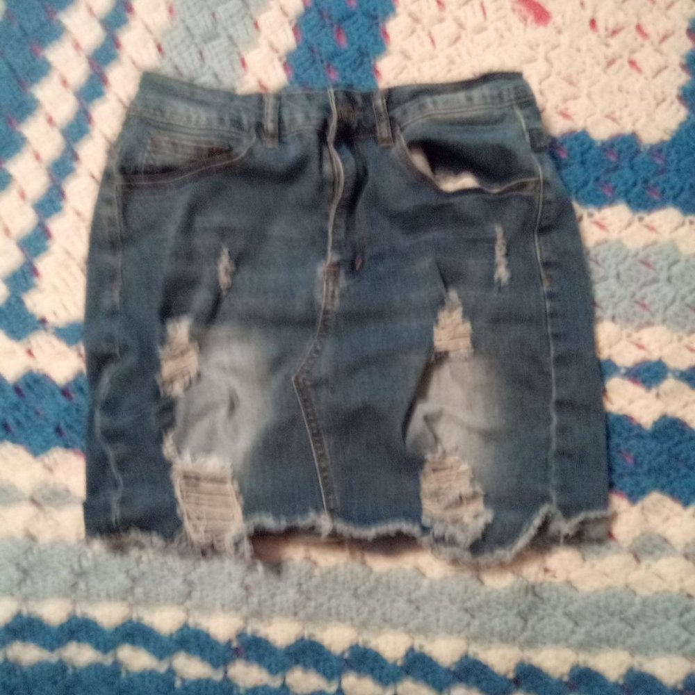 Jean Skirt With Rips